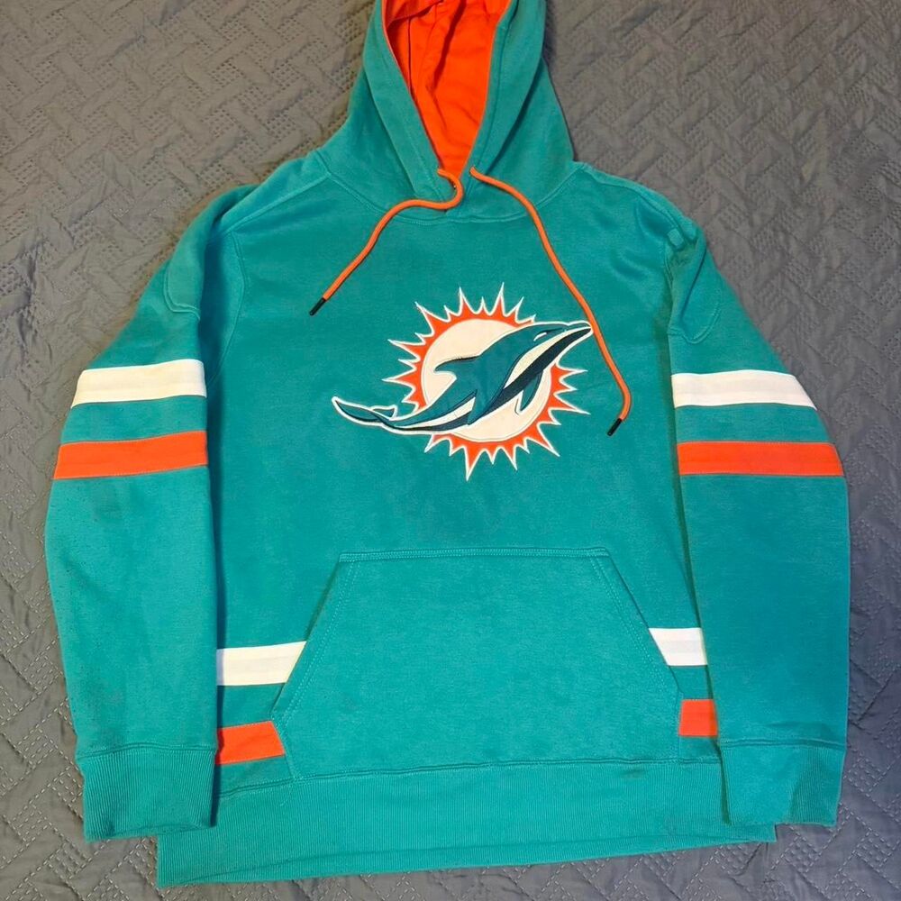 NFL Miami Dolphins blue & orange hoodie Size Large Retro Football Sports